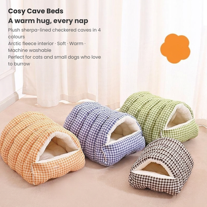 Classic Cozy Cave Cat & Dog Bed | Ultra Soft Warm Plush Sleeping Nest for Cats, Puppies & Small Dogs