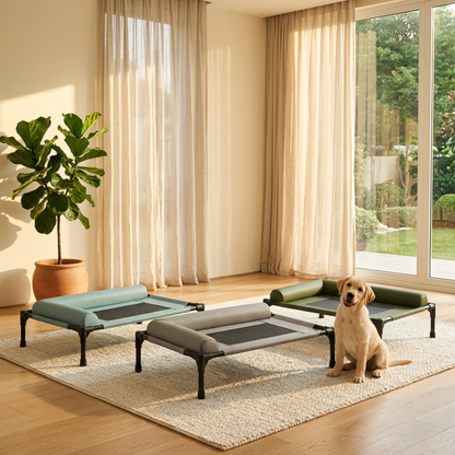 Premium Elevated Cooling Dog & Cat Bed | Waterproof Breathable Raised Pet Cot with Washable Mesh