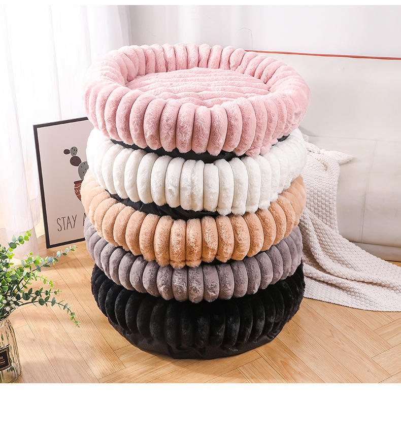 Premium Round Rabbit Fur Pet Bed – Ultra Soft Luxury Donut Shape