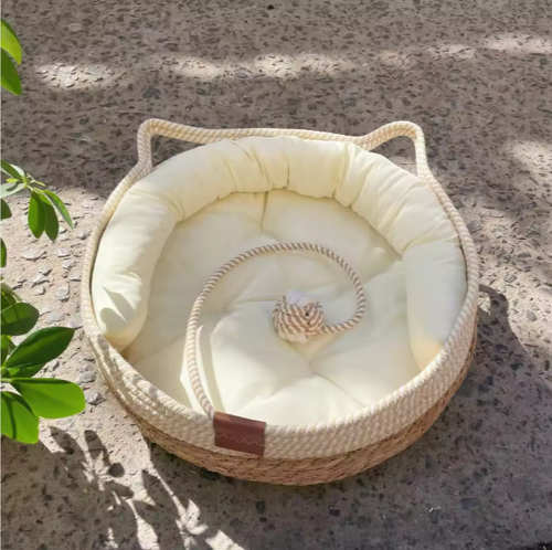 Luxury Handcrafted Rattan Pet Bed with Cushioned Comfort